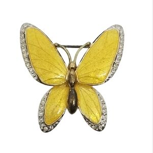 CAROLEE VINTAGE 1980s GOLDTONE & YELLOW ENAMEL CRYSTAL BUTTERFLY BROOCH